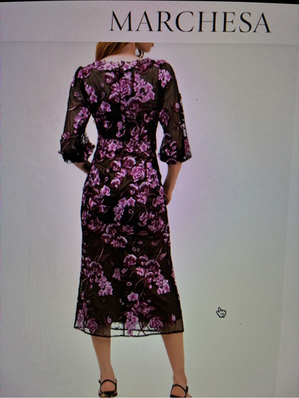 Marchesa Notte Bronix Midi Dress with Pink Floral Embroidery